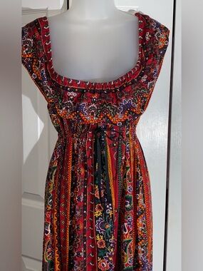 Vintage 70s Nalii Liberty House Red Boho Floral Maxi Hawaiian Dress S LILA  AA20